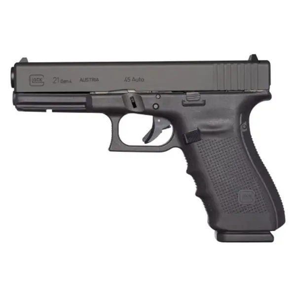 Field shot: Glock 21 with SureFire light and 13-round magazine on gravel surface