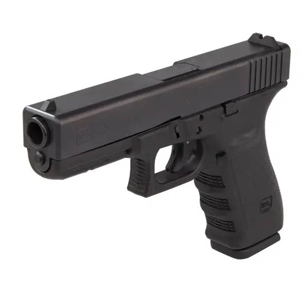 Glock 21C top view with twin compensator ports milling the slide and barrel