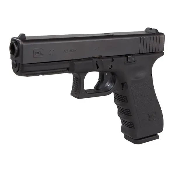 Glock 22 left-side profile showing .40 S&W slide engraving and forward serrations