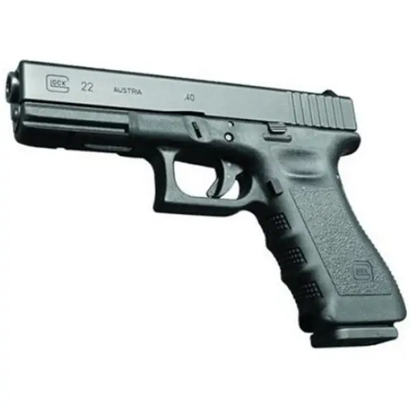 Glock 22 pistol, right-front angled view in .40 S&W with polymer frame