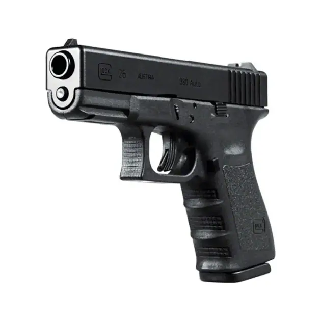 Glock 25 pistol, right-front angle showing mid-size .380 ACP frame and rail