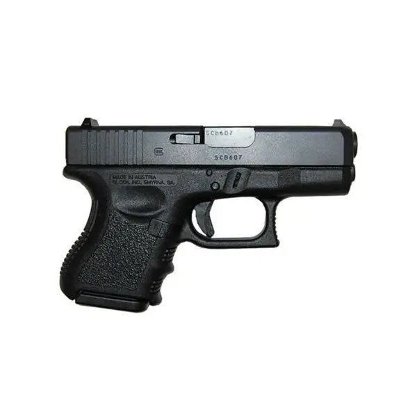 Glock 27 pistol, right-front angle showing sub-compact .40 S&W frame and rail