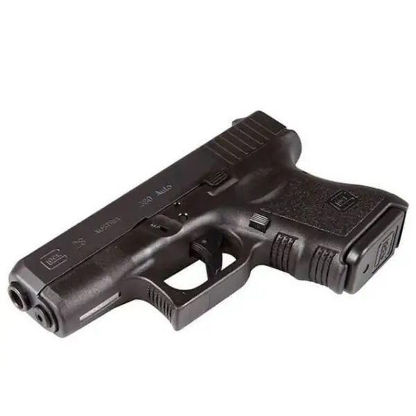 Rear top view Glock 28 showing combat sights and textured backstrap