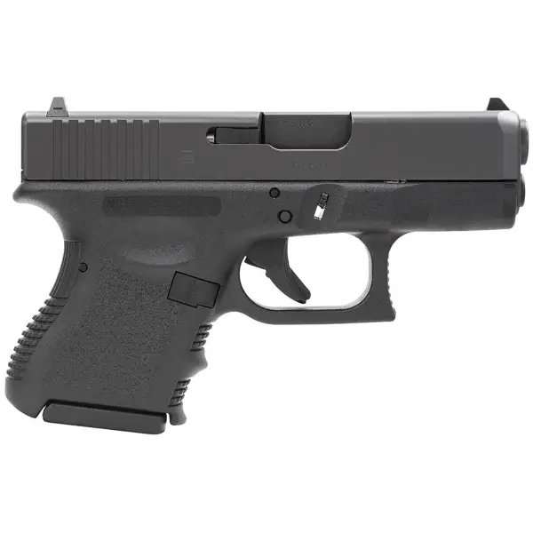 Glock 33 pistol, right-front angle showing sub-compact .357 SIG frame and rail