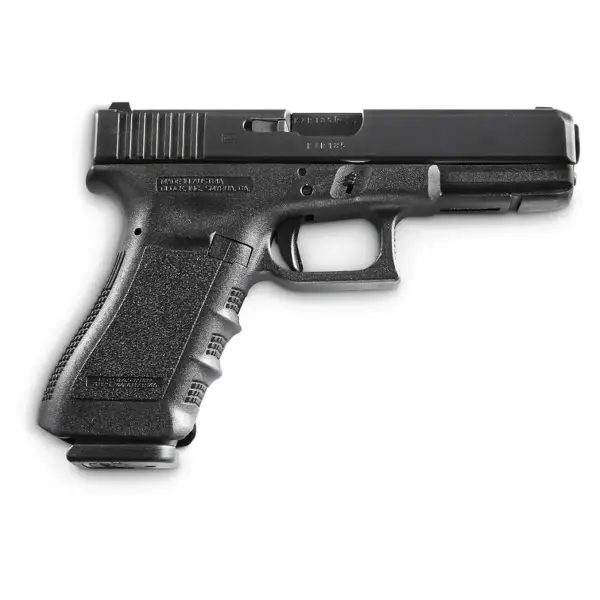 Left-side profile Glock 37 showing slide’s .45 GAP engraving and front serrations