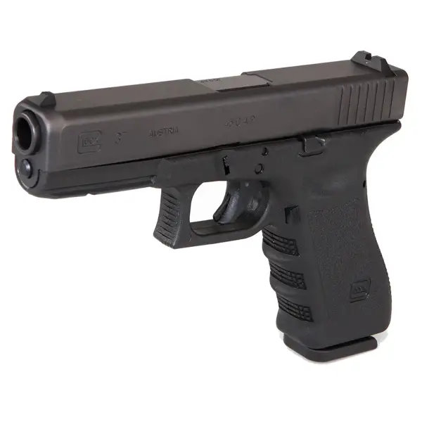 Glock 37 pistol, right-front angle showing compact .45 GAP frame and rail
