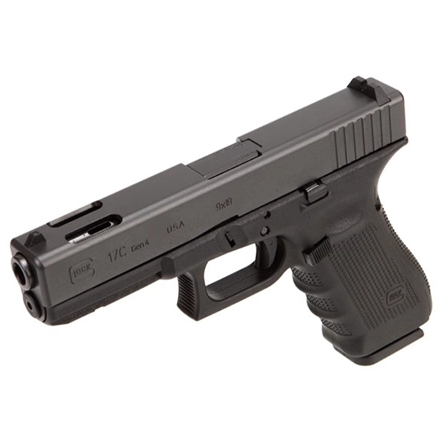 Glock 17C compensated pistol, right-front angled view showing ported slide and polymer frame