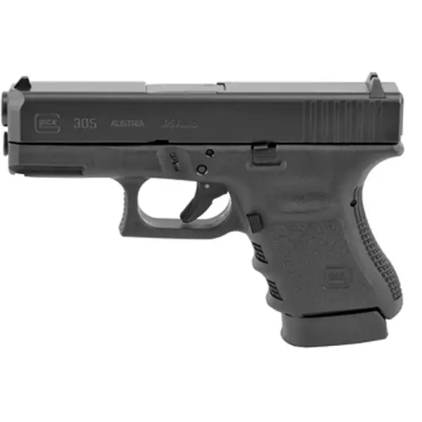 Rear top view Glock 30 showing combat sights and textured backstrap