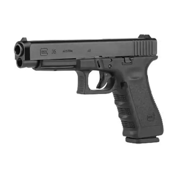 Left-side profile Glock 35 with slide window, “.40 S&W” roll-mark and front serrations