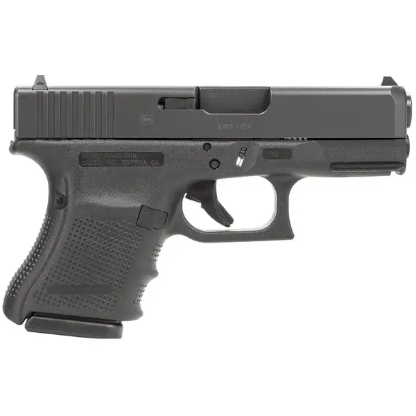 Rear top view Glock 29 highlighting combat sights and textured backstrap