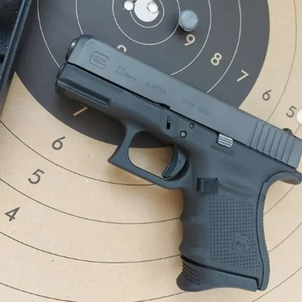 Top view Glock 29 displaying slide profile, barrel hood and hexagonal rifling mark