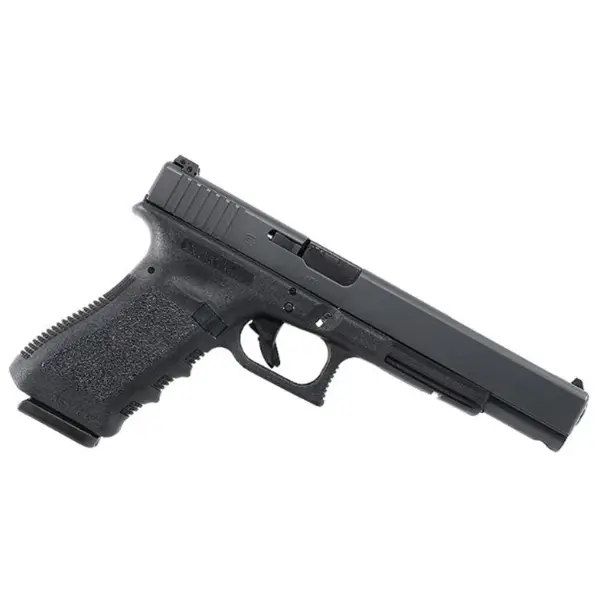 Top view Glock 17L showing 153 mm barrel, 205 mm sight radius and slide window