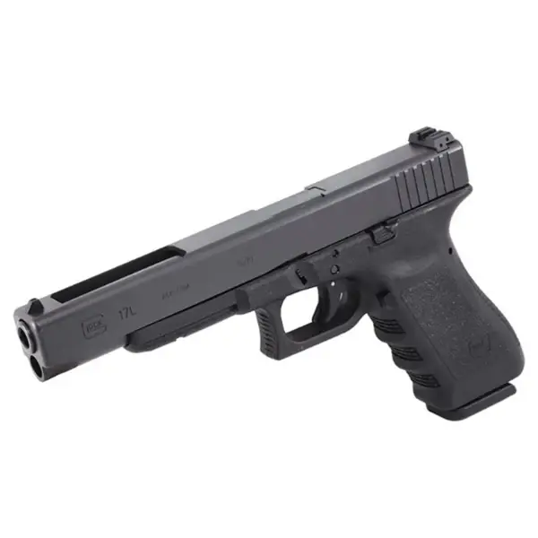 Glock 17L pistol, right-front angle showing ultra-long slide and accessory rail