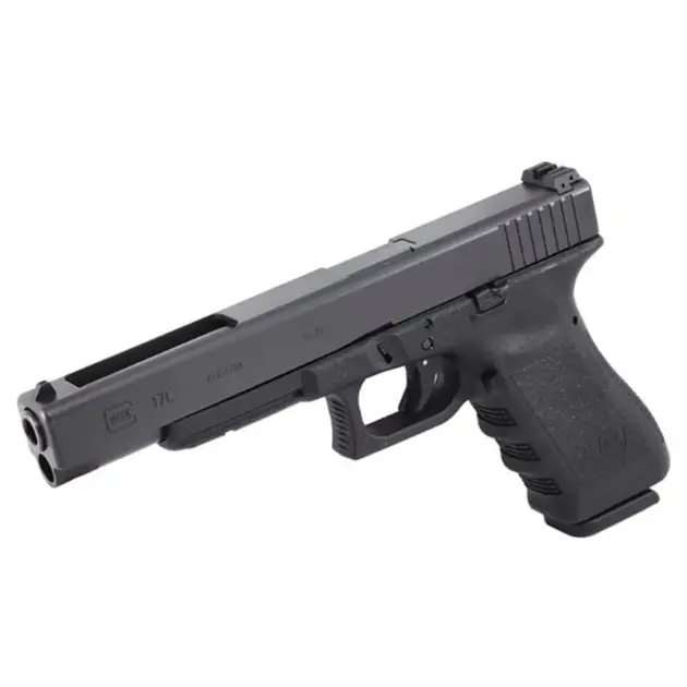 Glock 17L pistol, right-front angle showing ultra-long slide and accessory rail