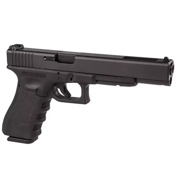 Left-side profile Glock 24 showing slide window, “.40 S&W” roll-mark and serrations