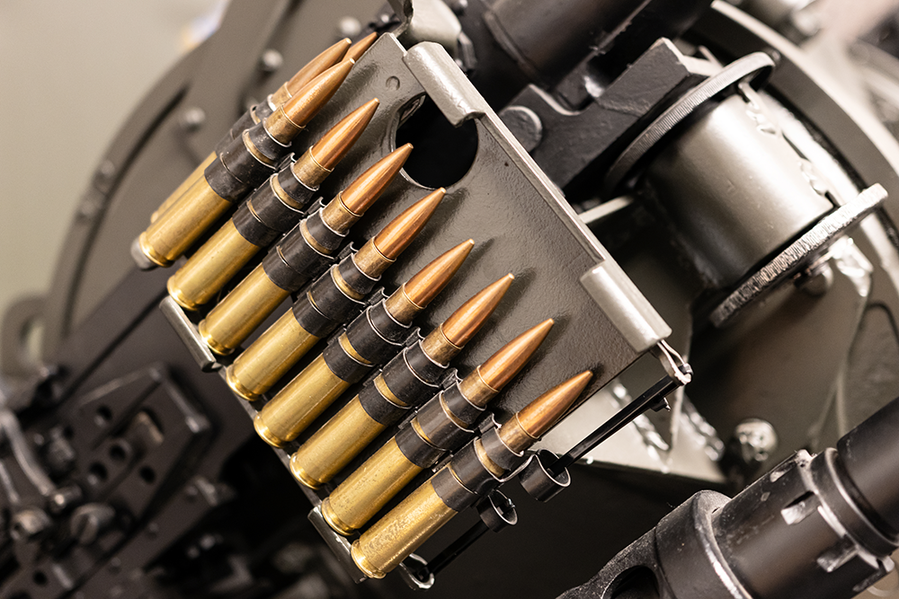 Machine-gun rounds on a belt; detail image for SHORAD and air defense system narrative.