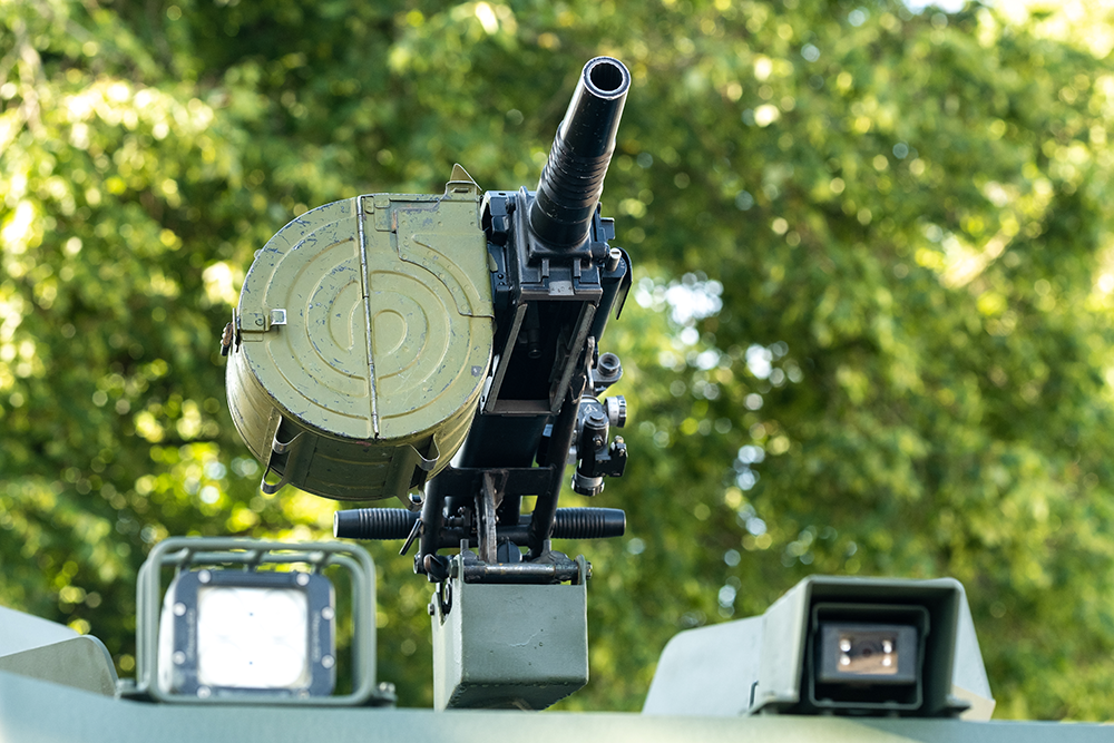 Remote weapon station on a vehicle; close-in air defense system visual.